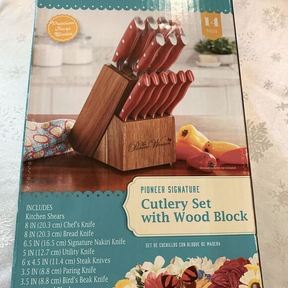 NWT The Pioneer Woman Knife Set with Wooden Block 14 Pc - Picture 5 of 7